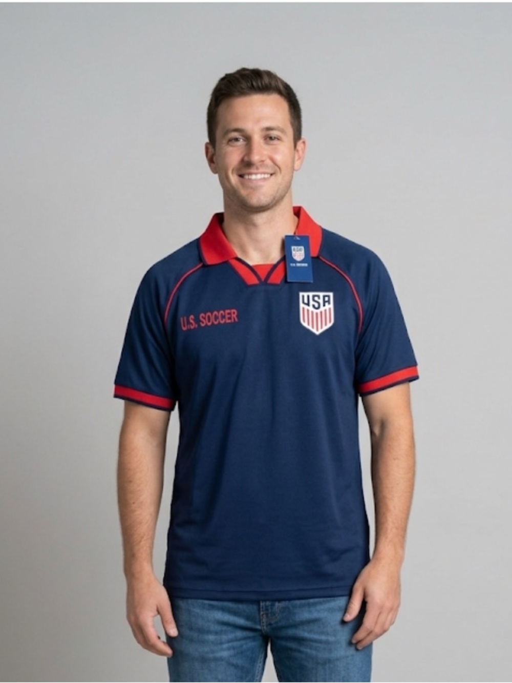 OFFICIAL U.S. SOCCER FEDERATION POLO NAVY & RED 
 SHIRT 
Men’s Large
 NWT